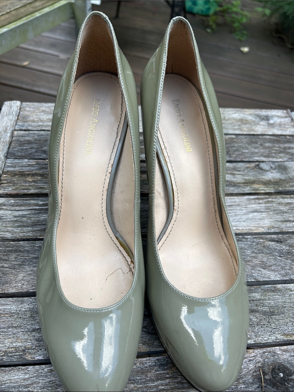 Enzo Angiolini Olive Patent Leather Pointed Toe Pumps